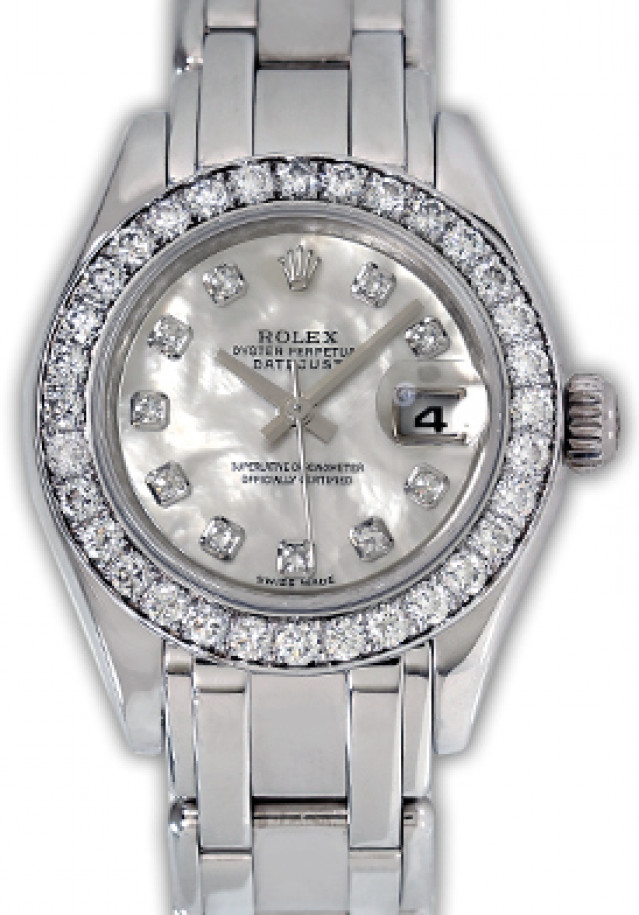 Rolex 80299 White Gold on Pearlmaster, Diamond Bezel Mother Of Pearl White Diamond Dial